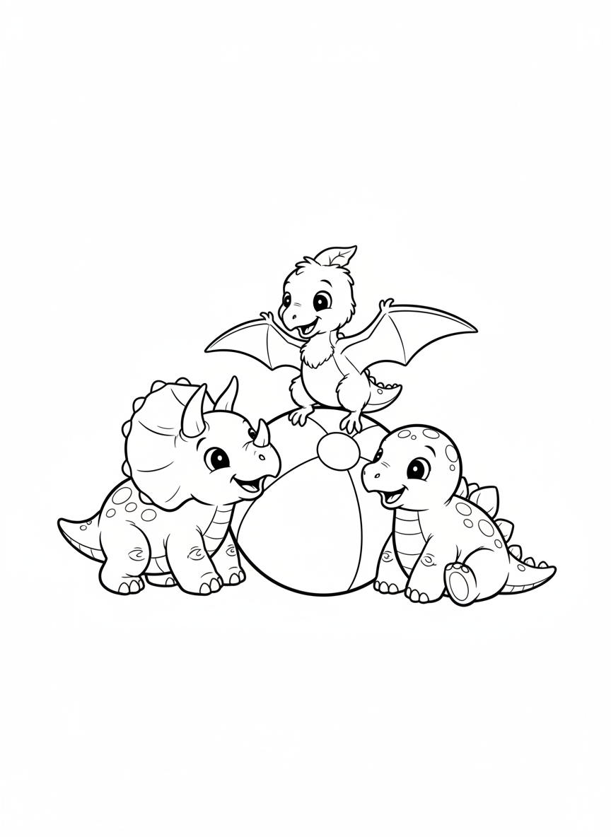 Adorable Baby Dinosaurs Playing: A Fun Coloring Page for Kids
