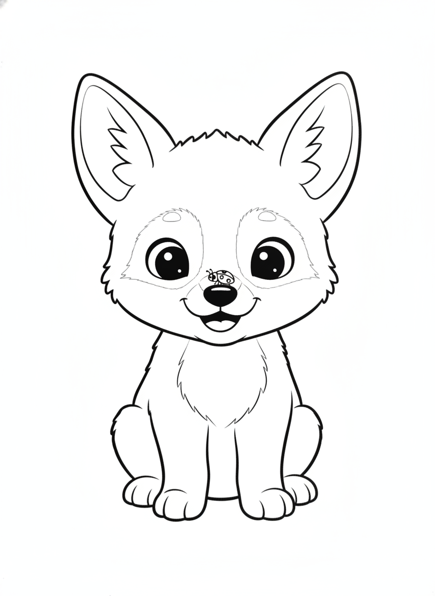 Adorable Baby Jackal Pup with Friendly Ladybug Coloring Page for Kids