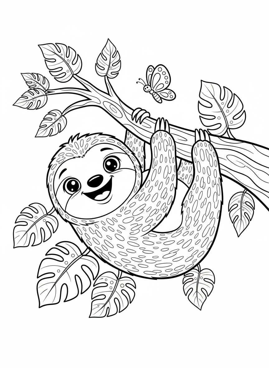 Adorable Baby Sloth Coloring Page for Kids