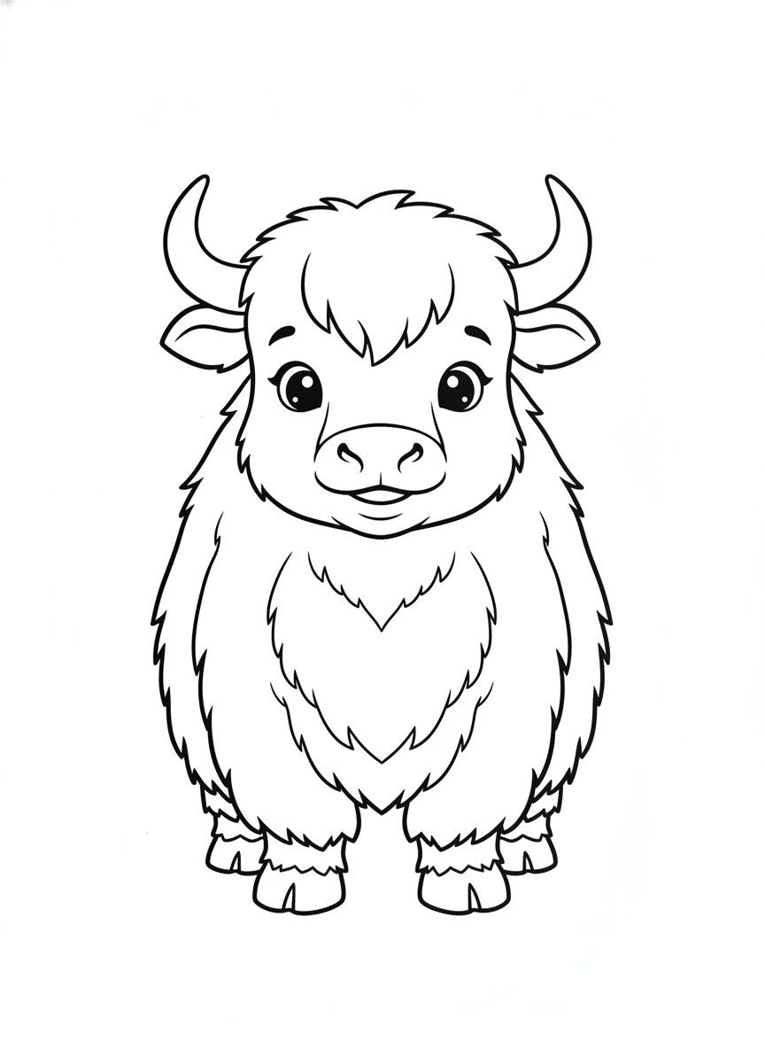 Adorable Baby Wild Yak Coloring Page for Kids