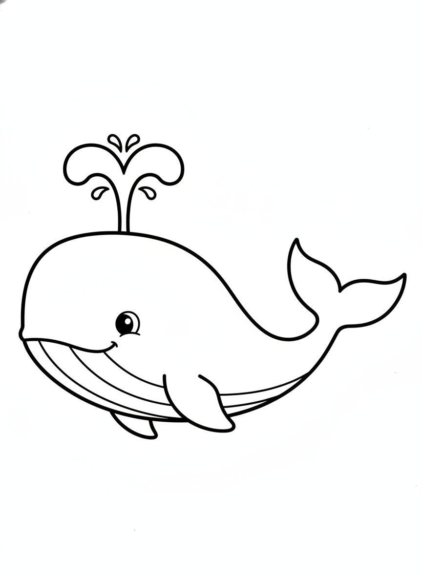 Adorable Blue Whale Coloring Page: Simple Cartoon Fun for Kids