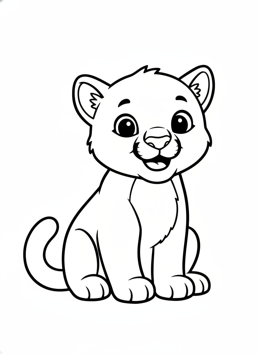 可愛卡通美洲獅幼崽兒童著色頁