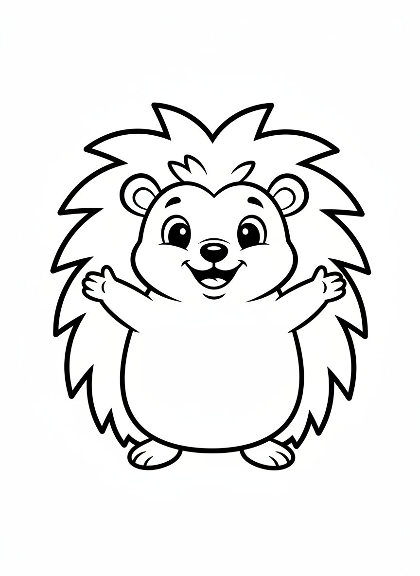 可愛卡通刺蝟著色頁，適合幼兒