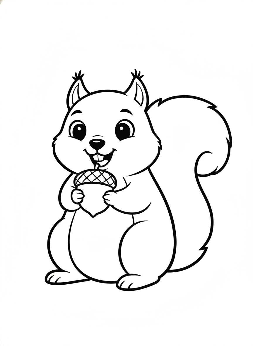 Adorable Cartoon Squirrel Coloring Page for Kids