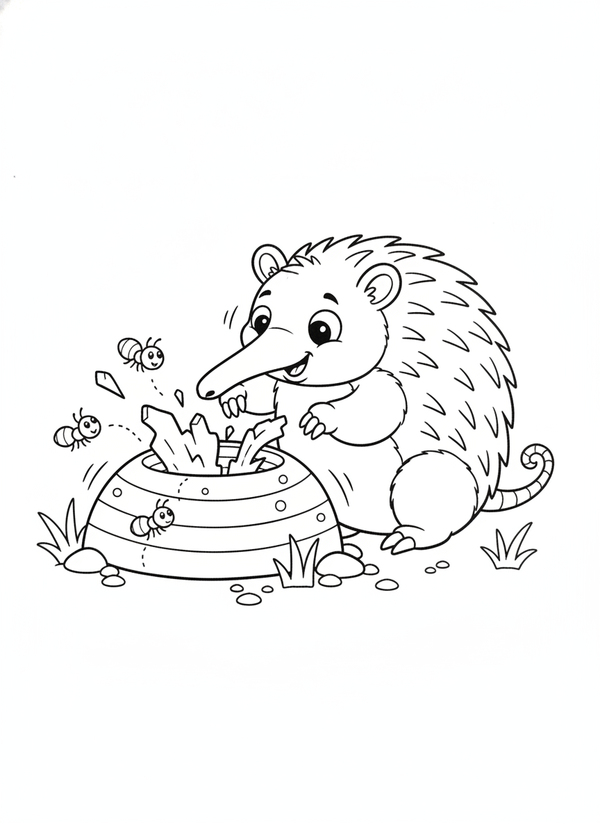 Adorable Echidna Digging for Ants Coloring Page for Kids
