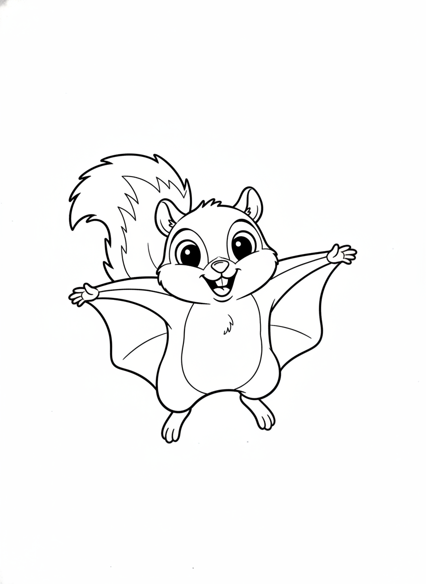 Adorable Flying Squirrel Coloring Page for Kids