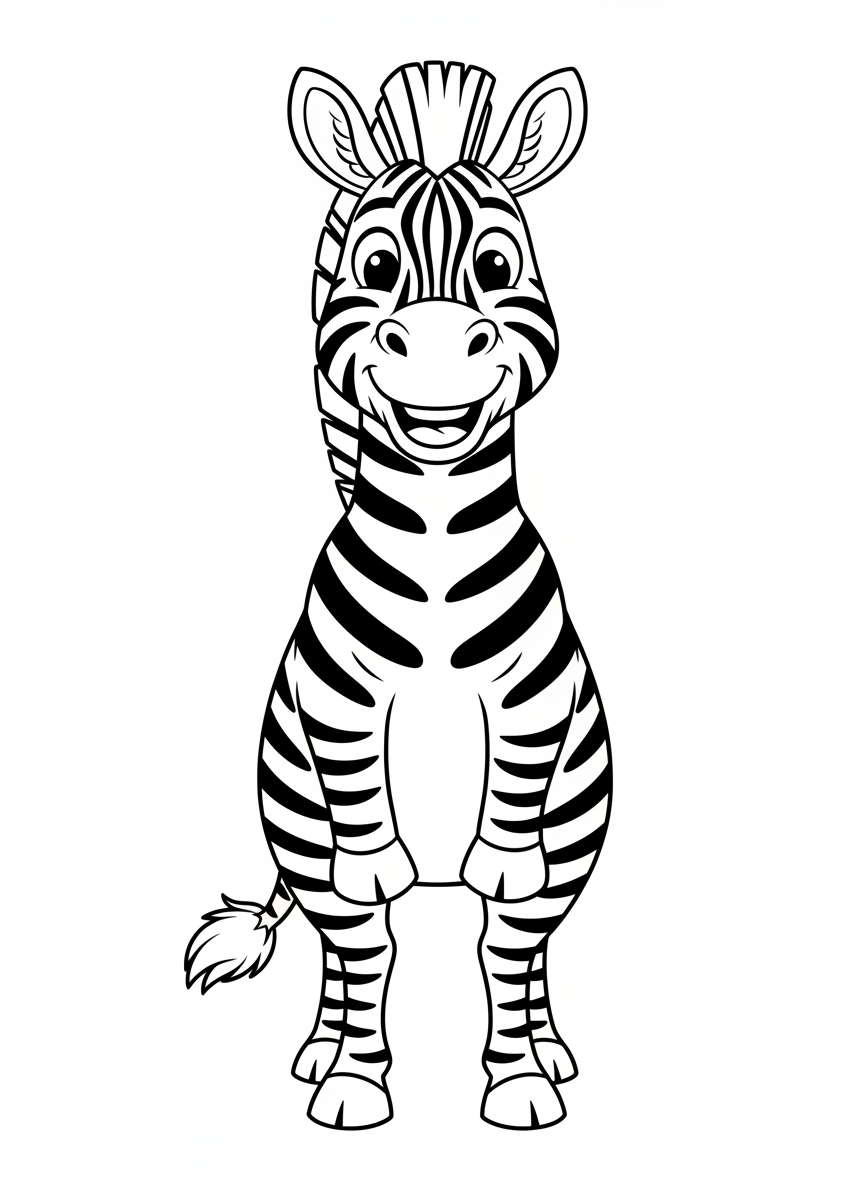 Adorable Smiling Zebra Coloring Page for Kids