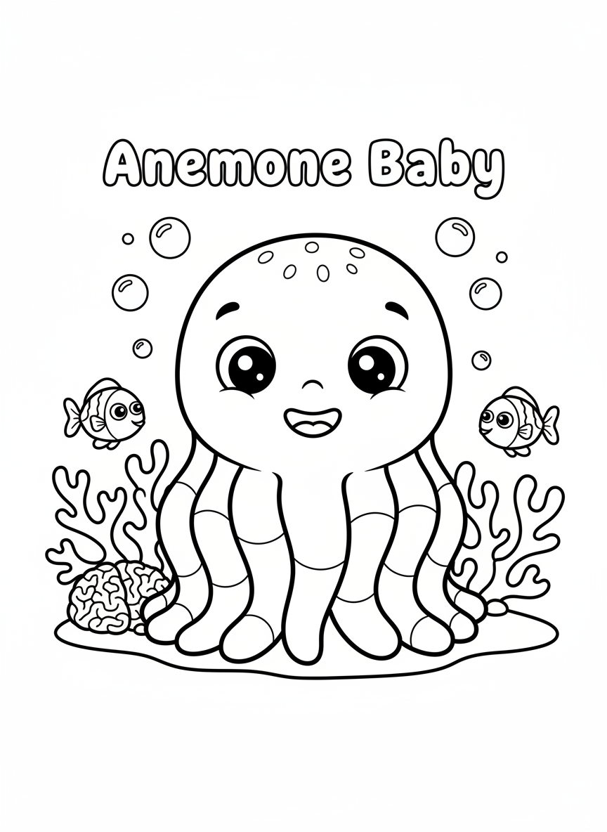 Anemone Baby in Coral Reef Coloring Page