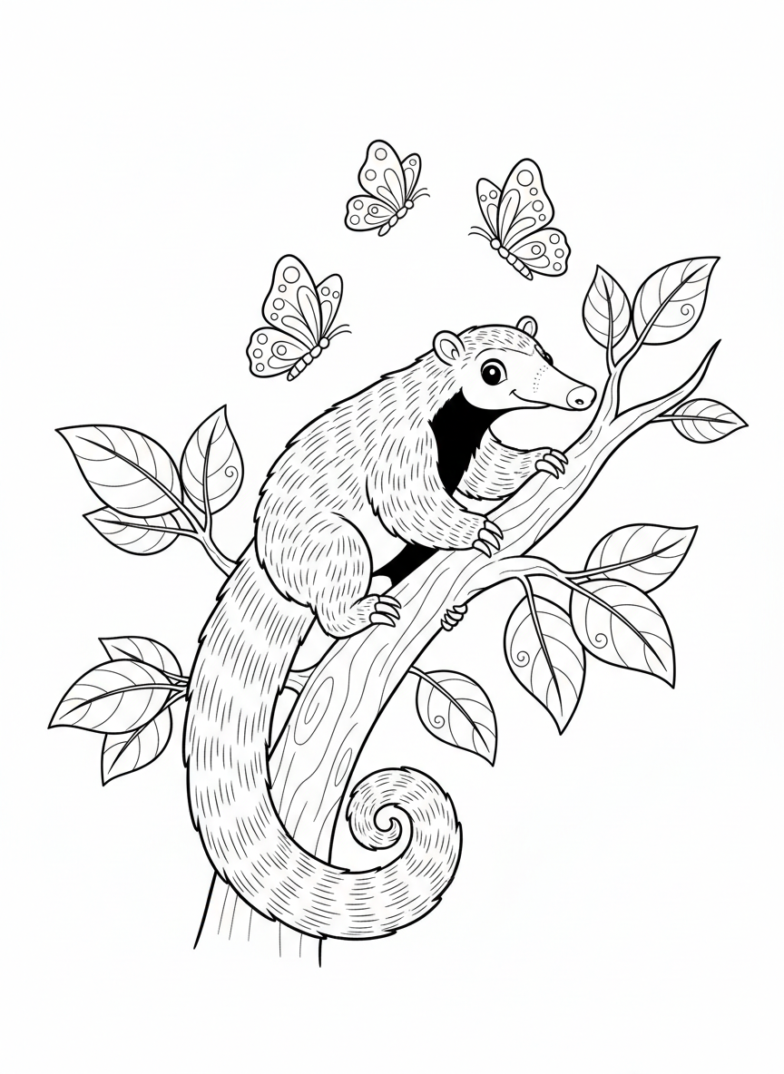Arboreal Anteater Climbing Tree Coloring Page