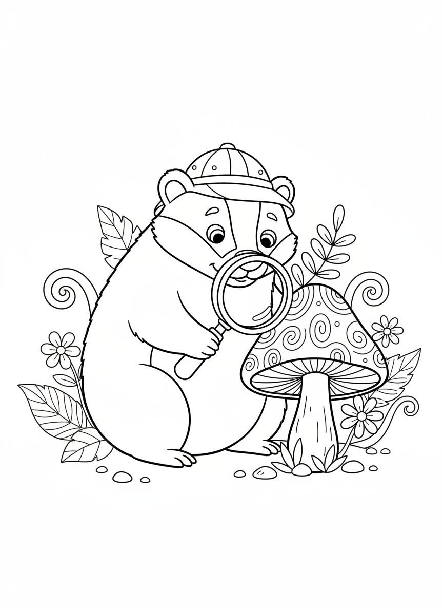 Badger Explorer Coloring Page for Kids