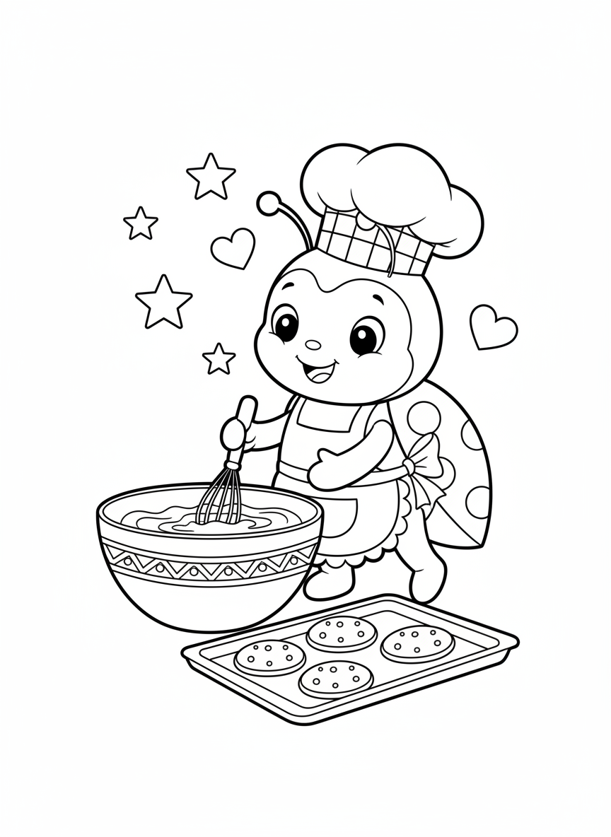 Baking Ladybug Fun Coloring Page for Kids