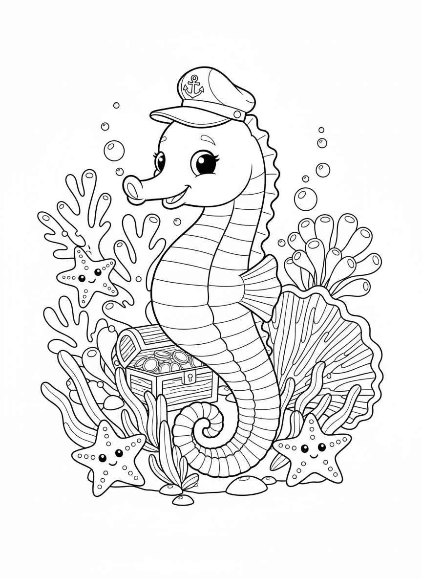 Captain Seahorse's Coral Reef Adventure Coloring Page