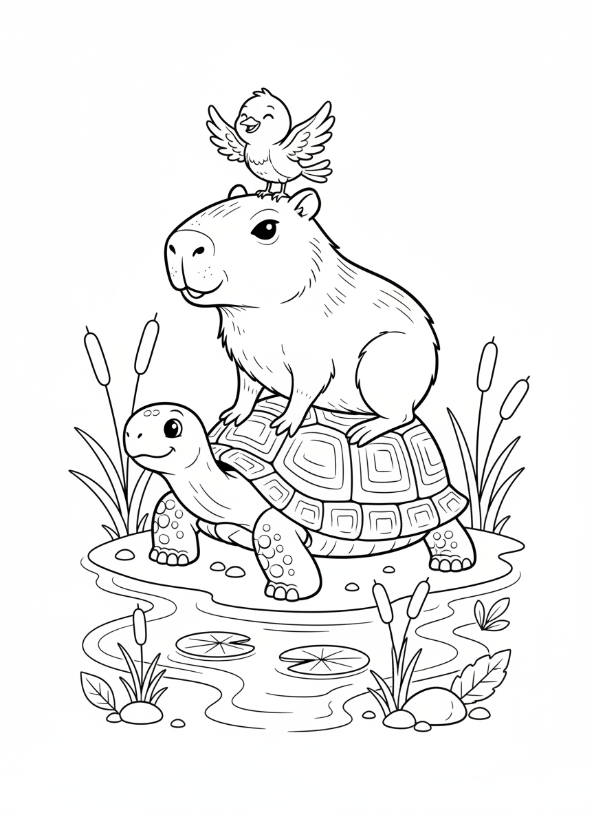 Capybara & Friends River Adventure Coloring Page