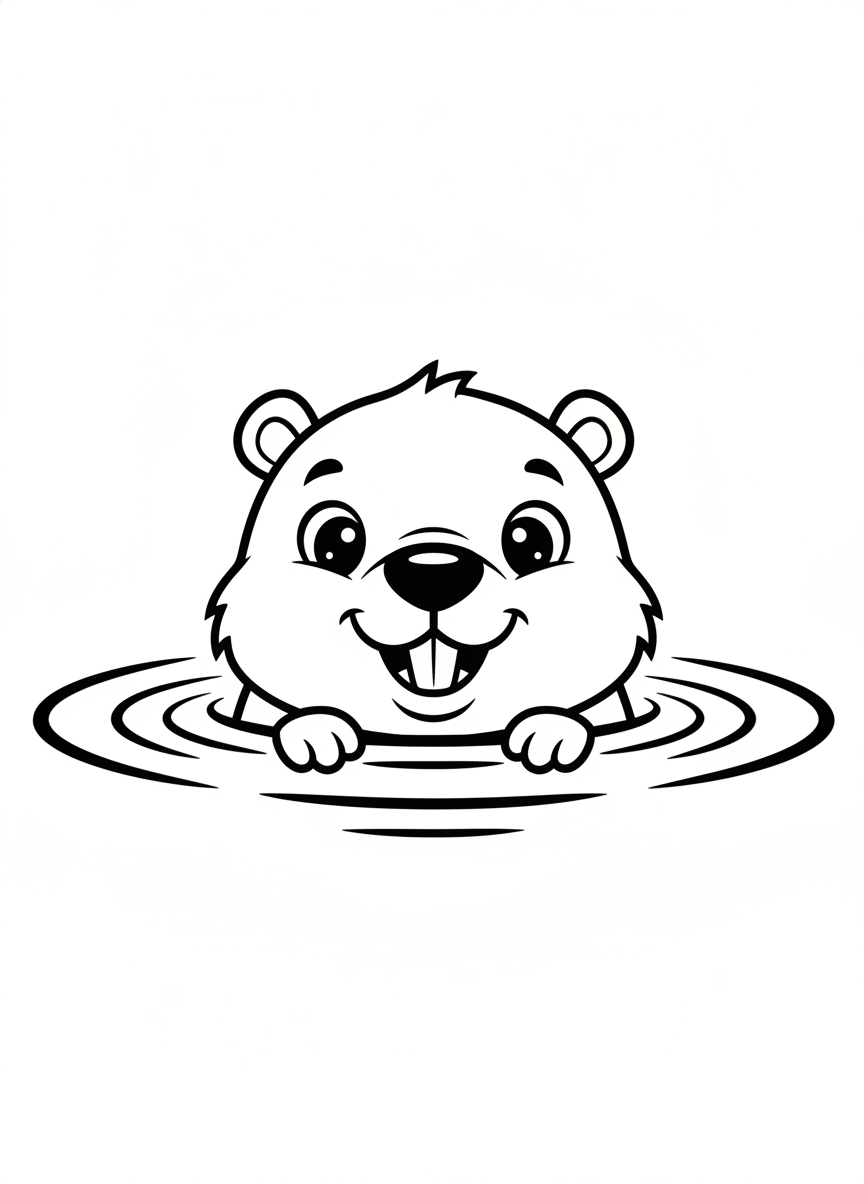 Cheerful Beaver Coloring Page for Kids