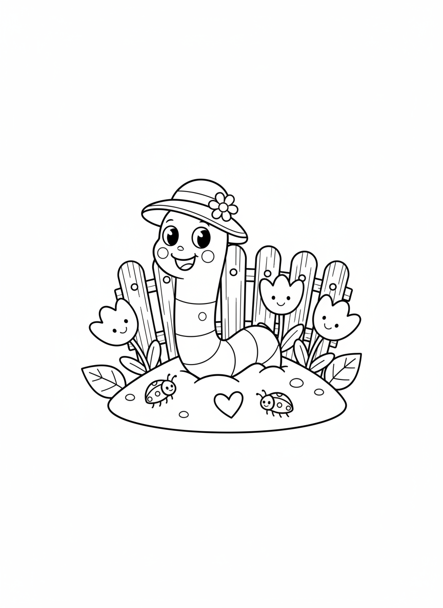 Cheerful Garden Worm Coloring Page for Kids