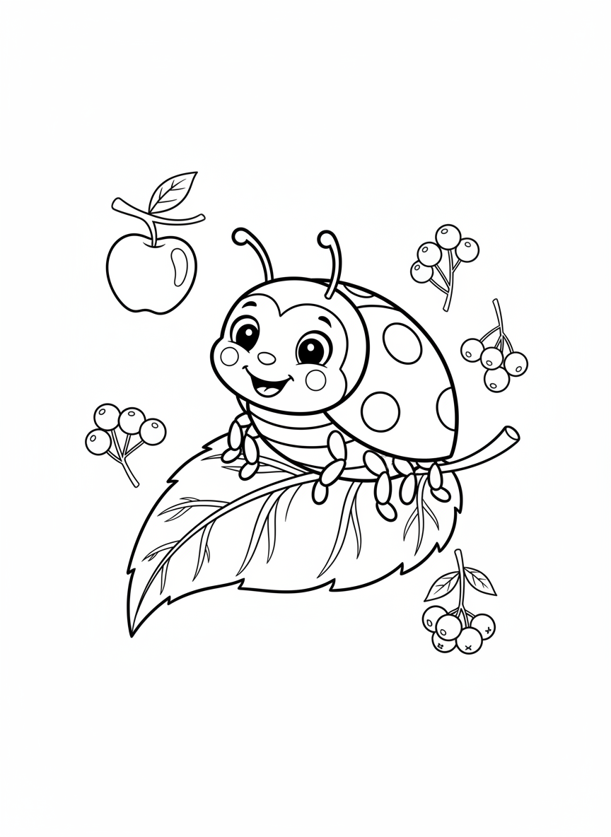 Cheerful Ladybug on Leaf Coloring Page