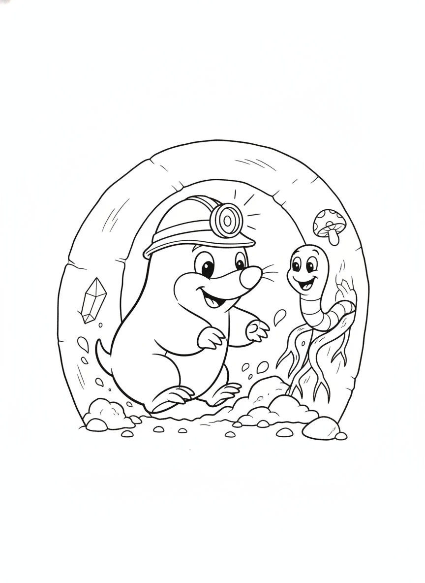 Cheerful Mole's Underground Adventure Coloring Page