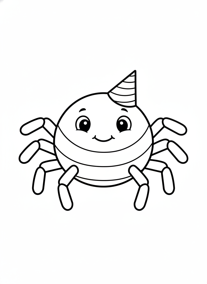Cheerful Red Velvet Mite Coloring Page for Kids with a Party Hat