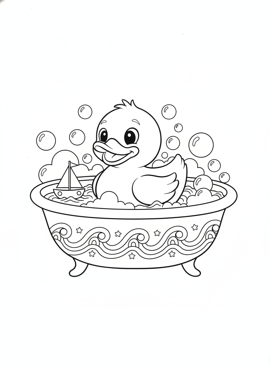 Cheerful Rubber Duck Bathtime Fun: A Kids' Coloring Adventure!