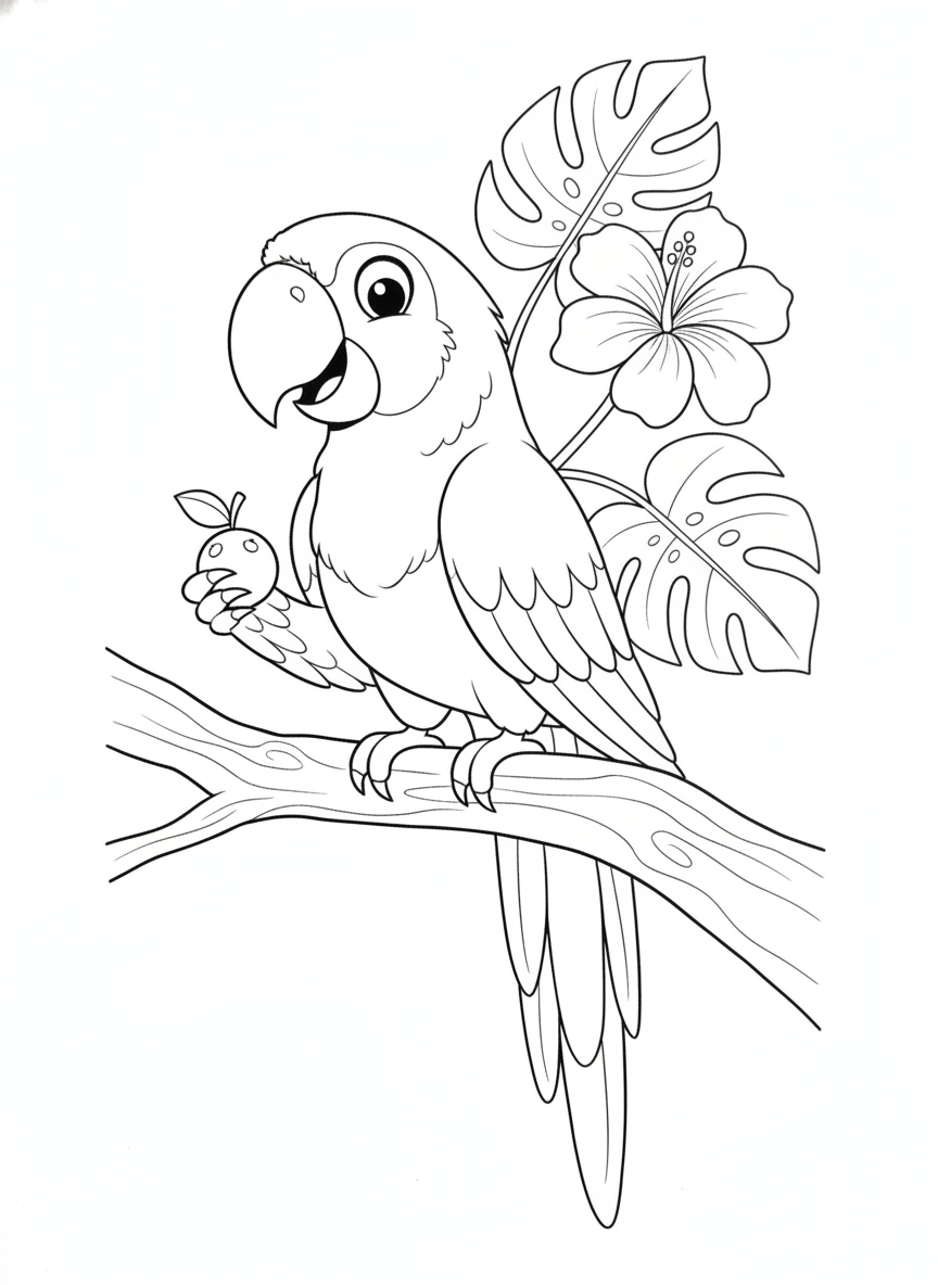 Cheerful Scarlet Macaw Coloring Page for Kids