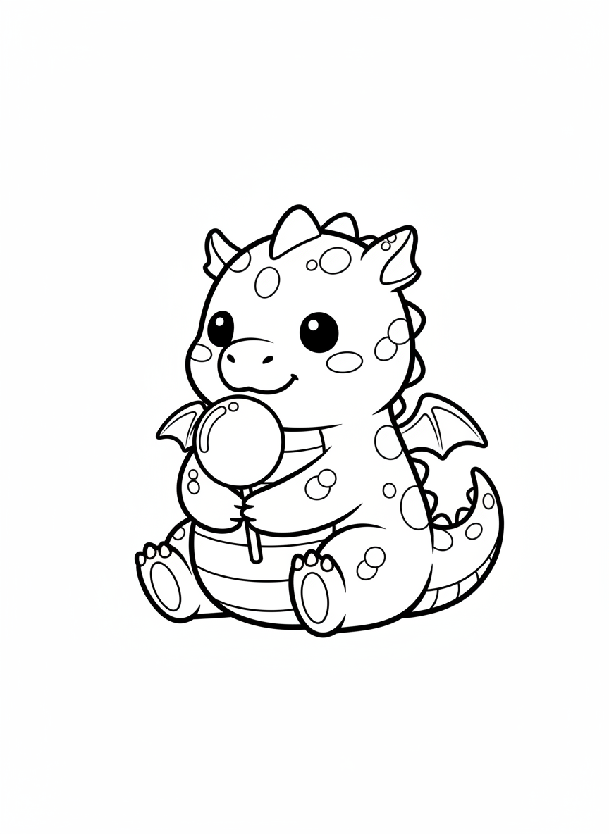 Chunky Dragon with Lollipop Coloring Page for Kids