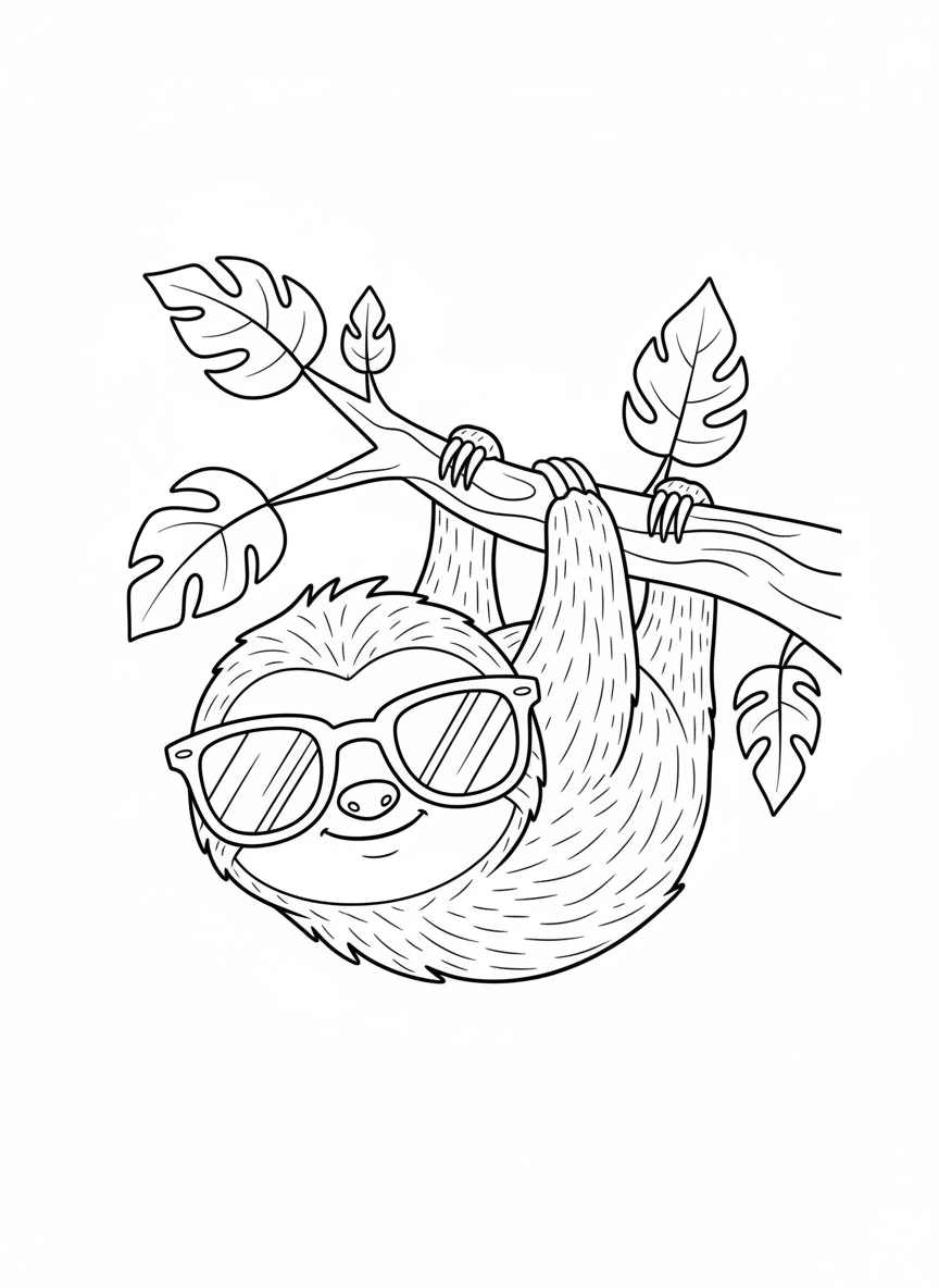 Cool Sloth in Sunglasses Coloring Page