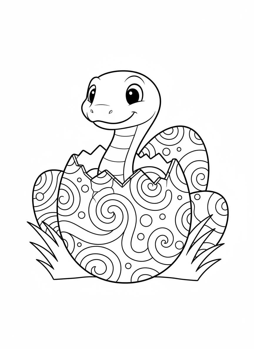 Curious Baby Snake in Egg Coloring Page