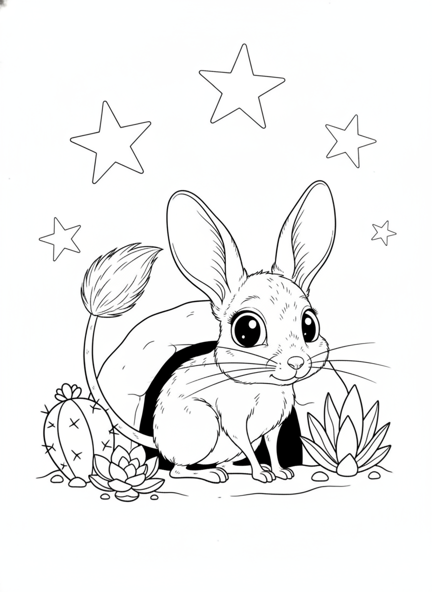 Curious Desert Jerboa Coloring Page for Kids