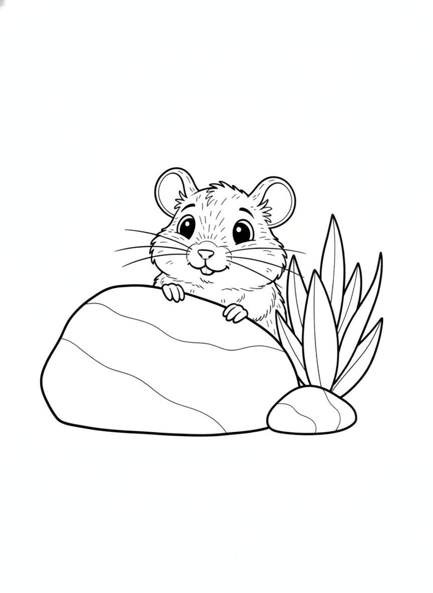 Curious Gerbil in Desert: A Fun Kids Coloring Page