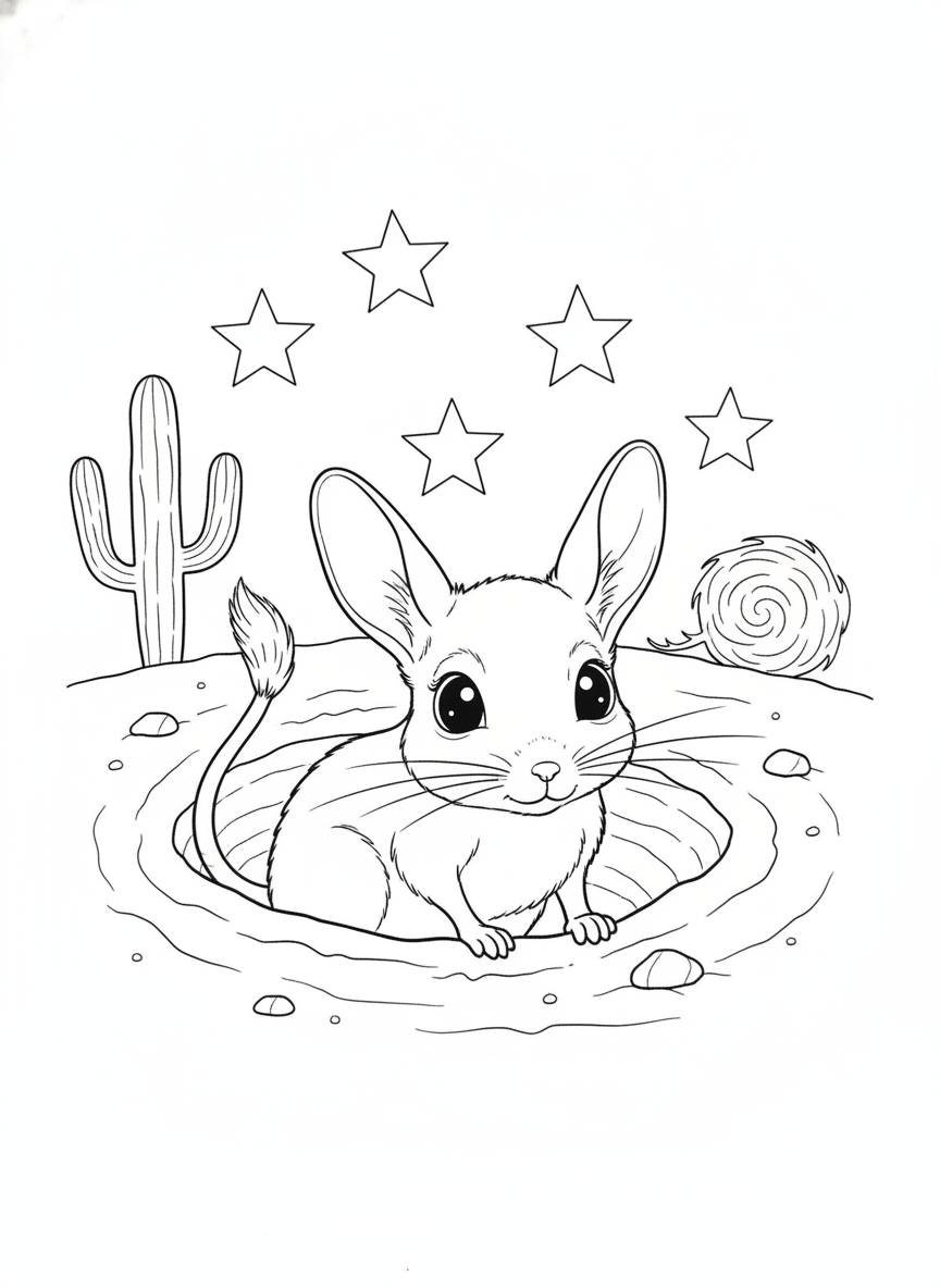 Curious Jerboa in Desert Burrow Coloring Page