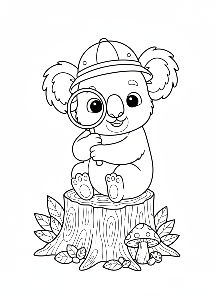 Curious Koala Explorer Coloring Page