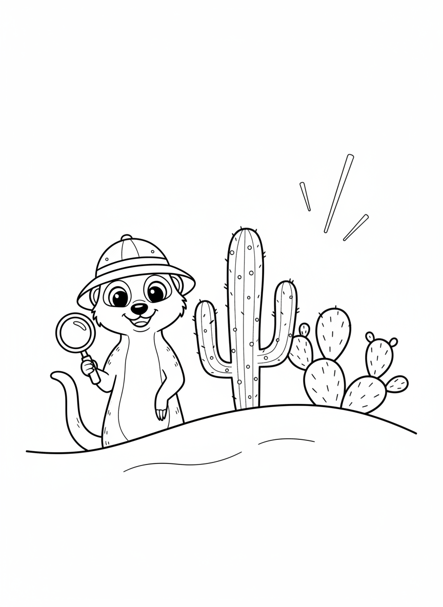 Curious Meerkat Explorer Coloring Page