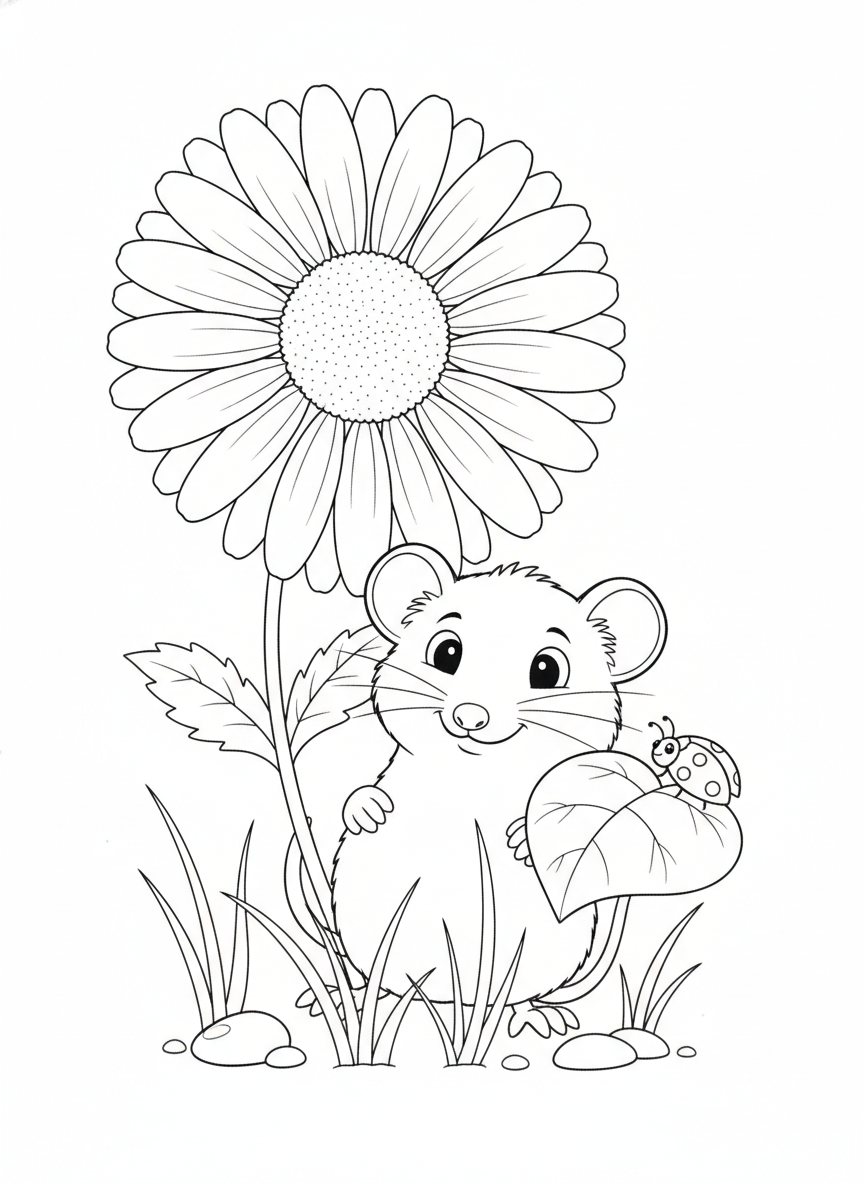 Curious Shrew and Ladybug amidst Blooming Daisy for Kids