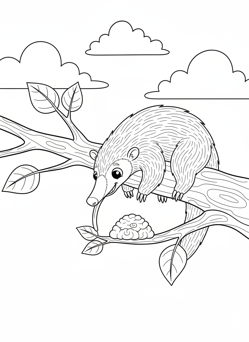 Cute Anteater Coloring Page for Kids