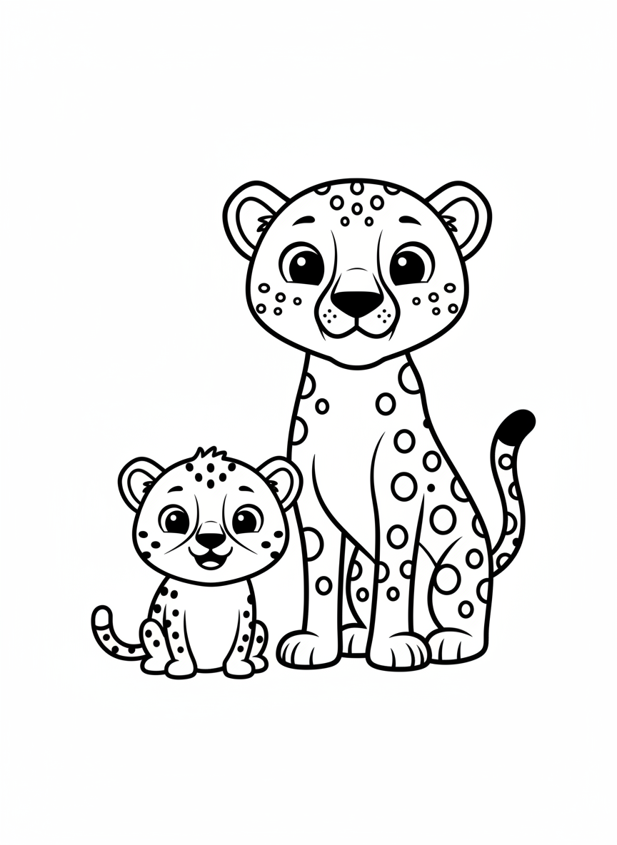 可愛小獵豹與親代獵豹著色頁