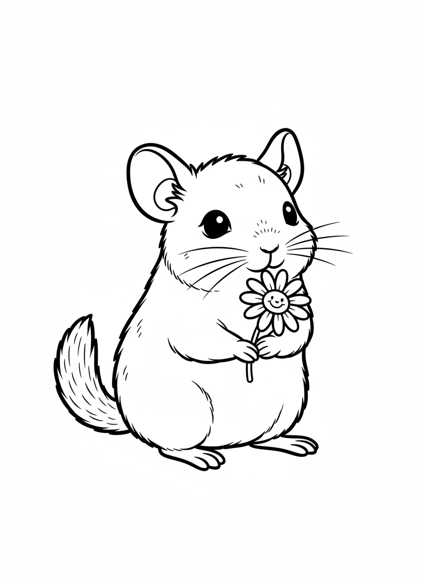 Cute Baby Degu with Daisy Coloring Page