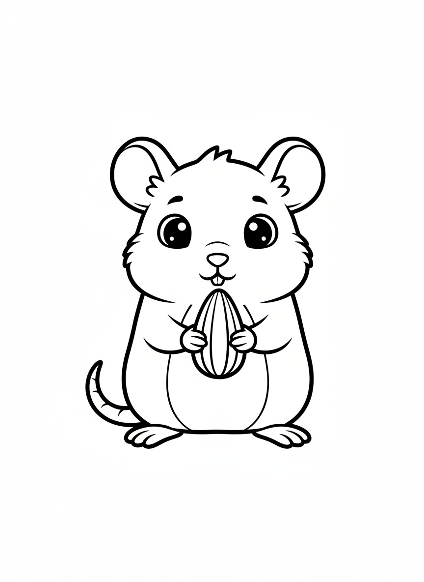 Cute Baby Gerbil with Sunflower Seed Coloring Page