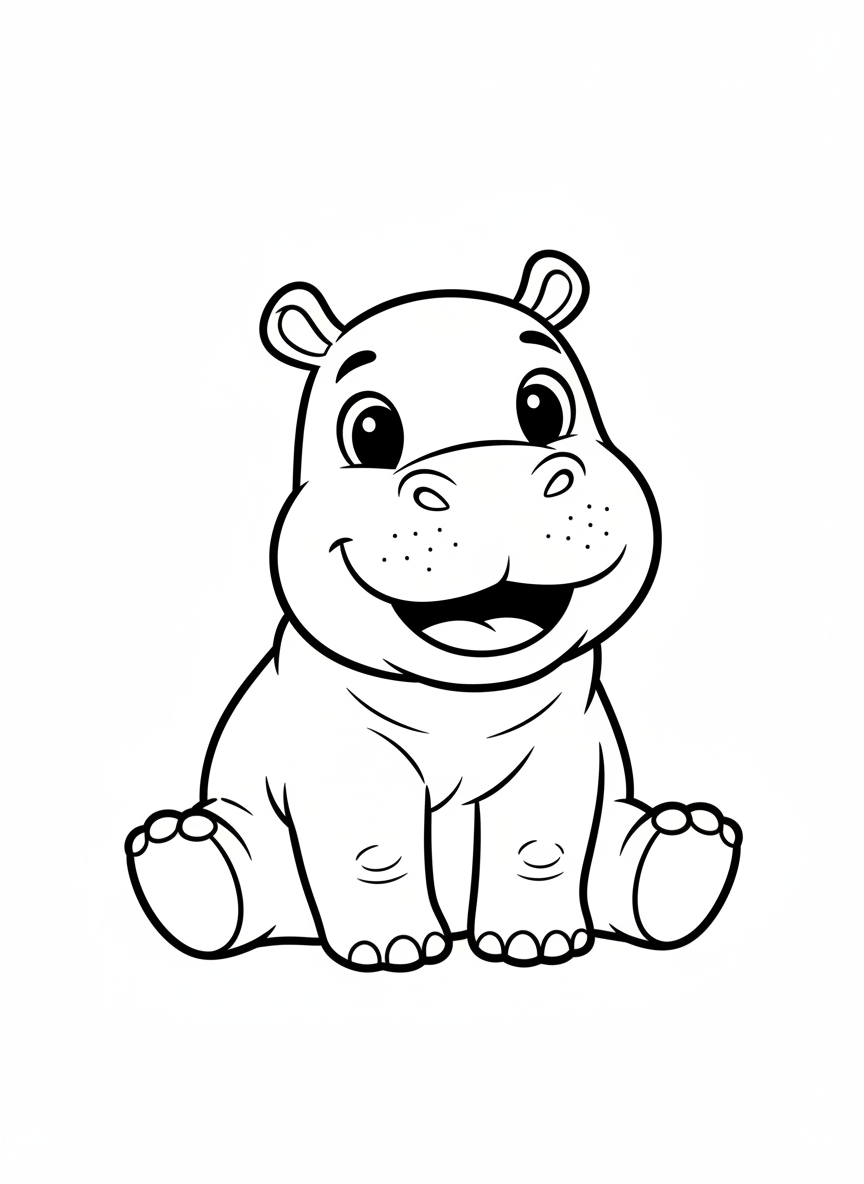 Cute Baby Hippo Coloring Page for Kids