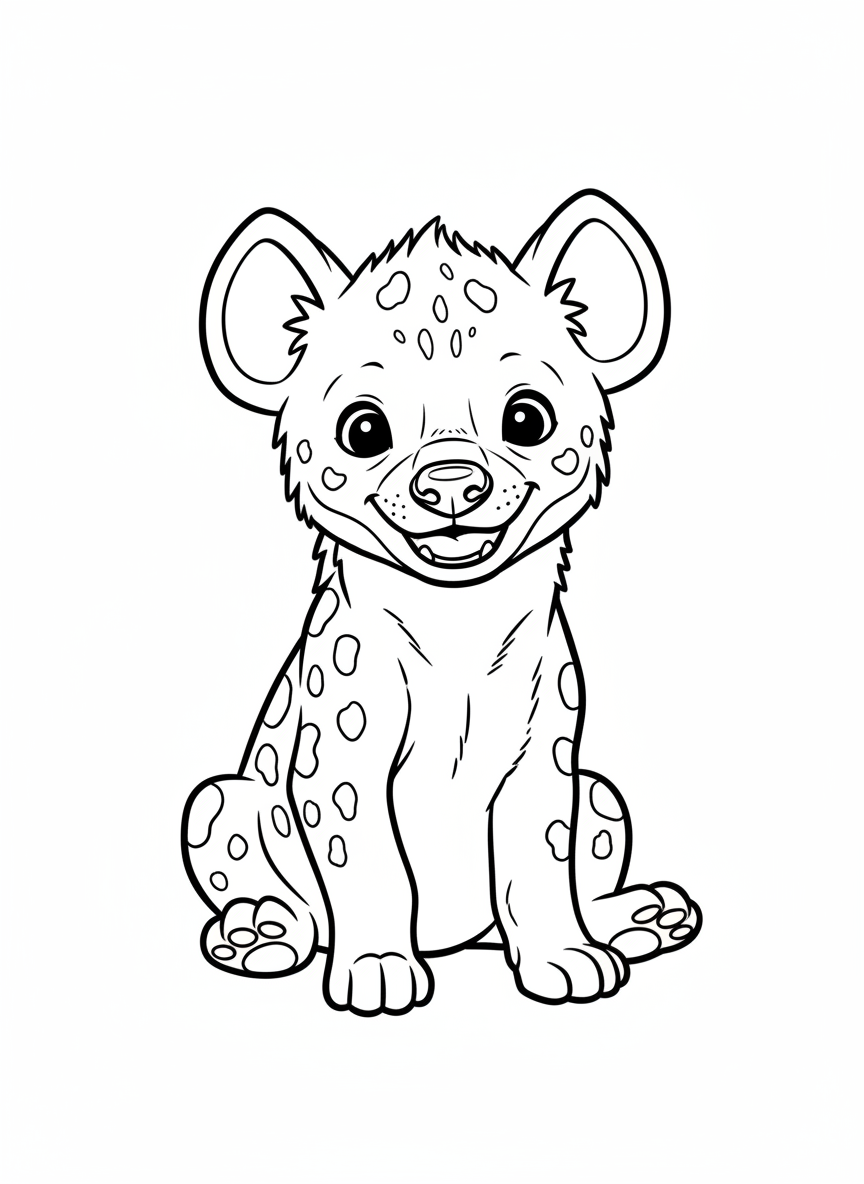 Cute Baby Hyena Cub Coloring Page for Kids