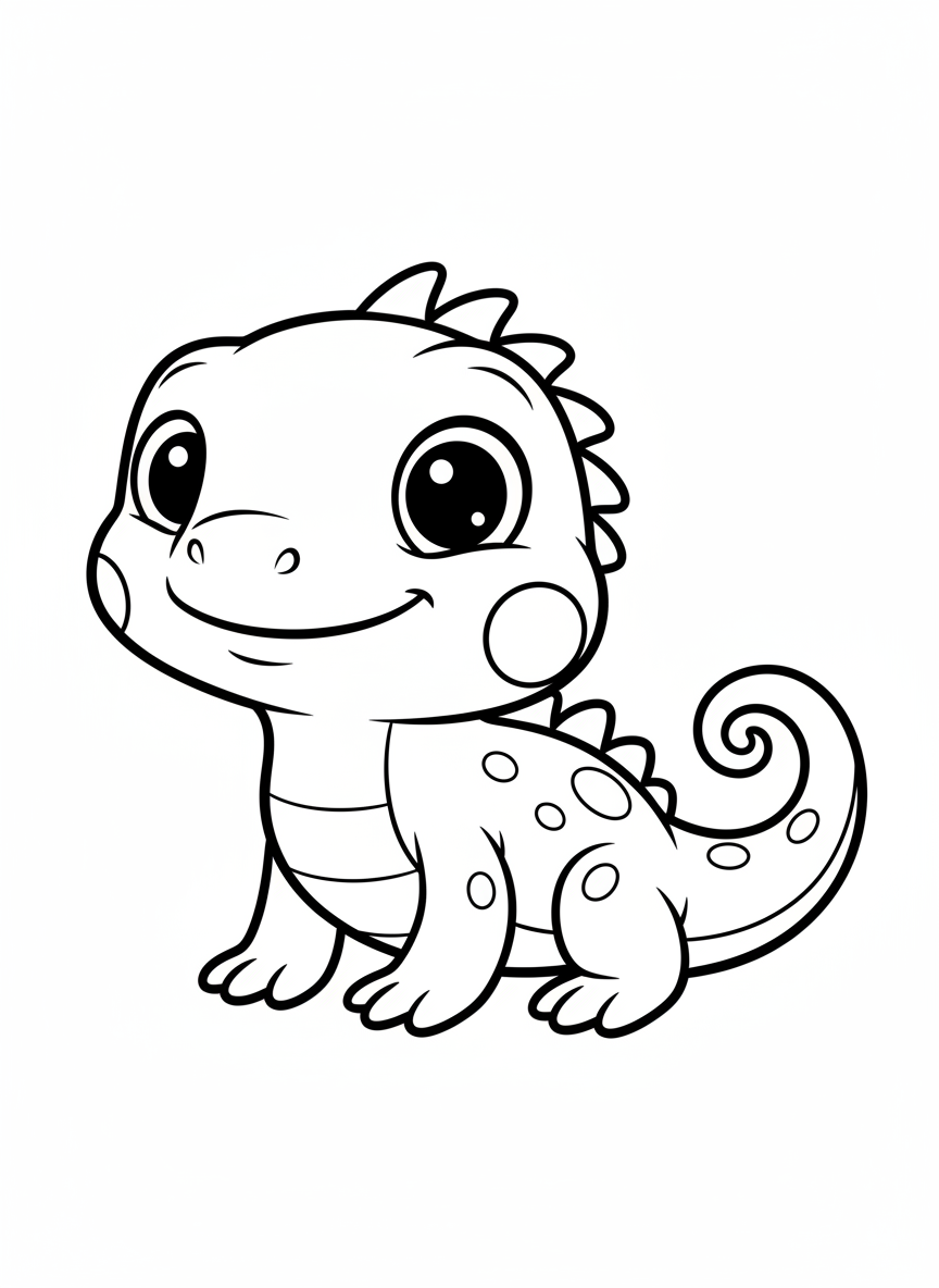 Cute Baby Iguana Coloring Page for Kids