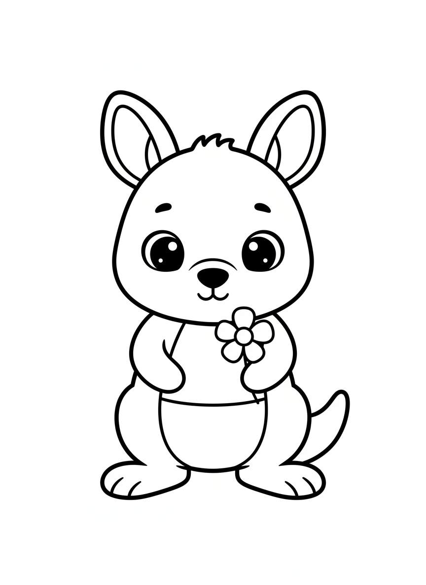 Cute Baby Kangaroo with Flower Coloring Page