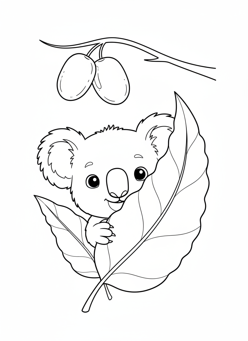 Cute Baby Koala Peeking Coloring Page