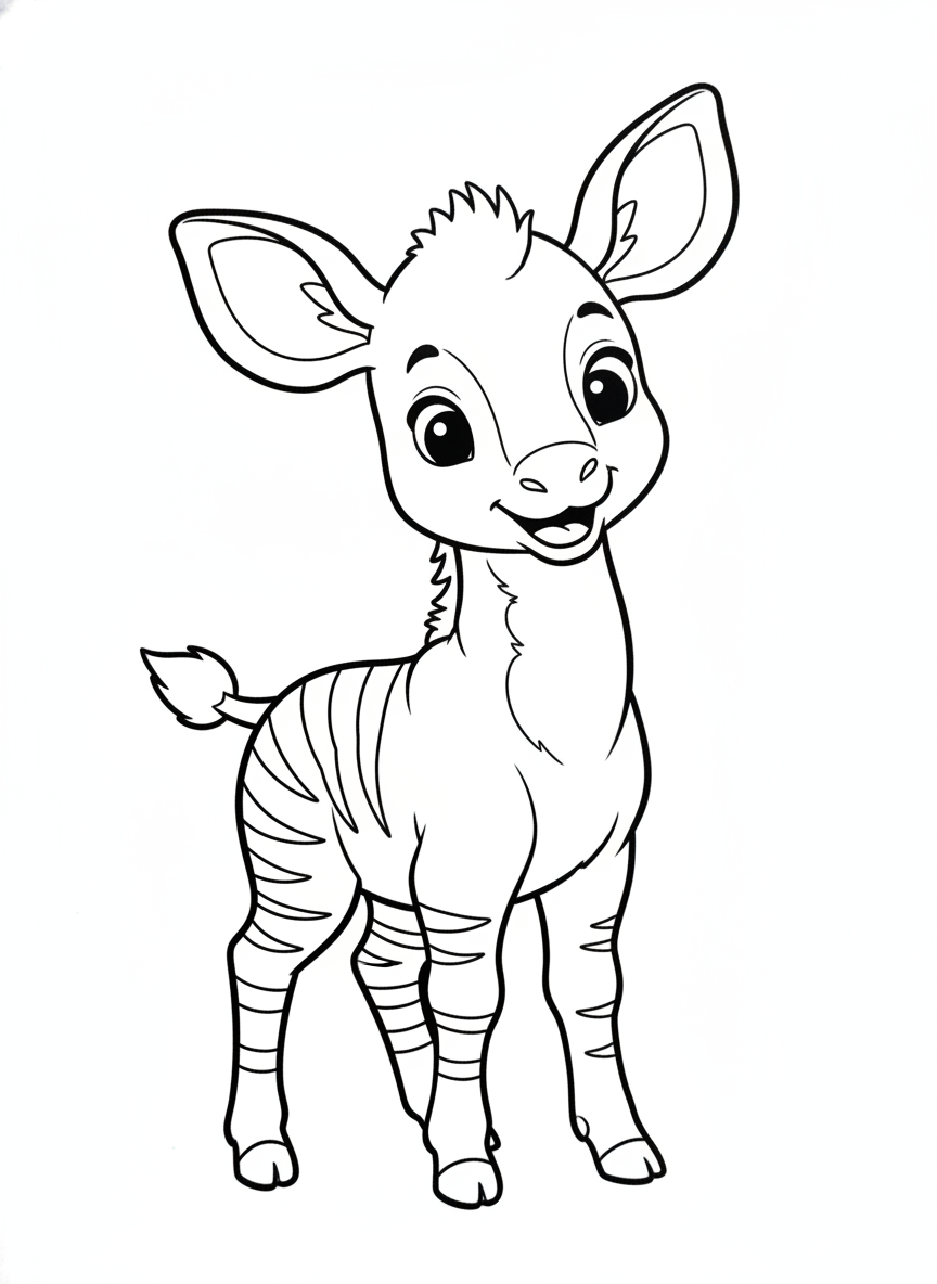 Cute Baby Okapi Coloring Page for Kids