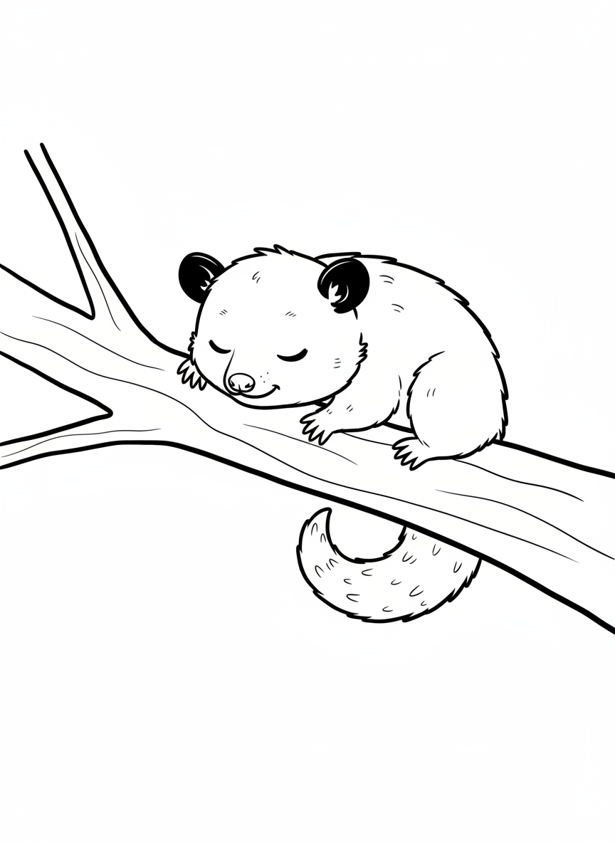 Cute Baby Opossum Sleeping Coloring Page