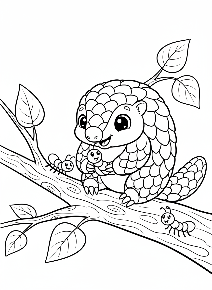 Cute Baby Pangolin Coloring Page for Kids