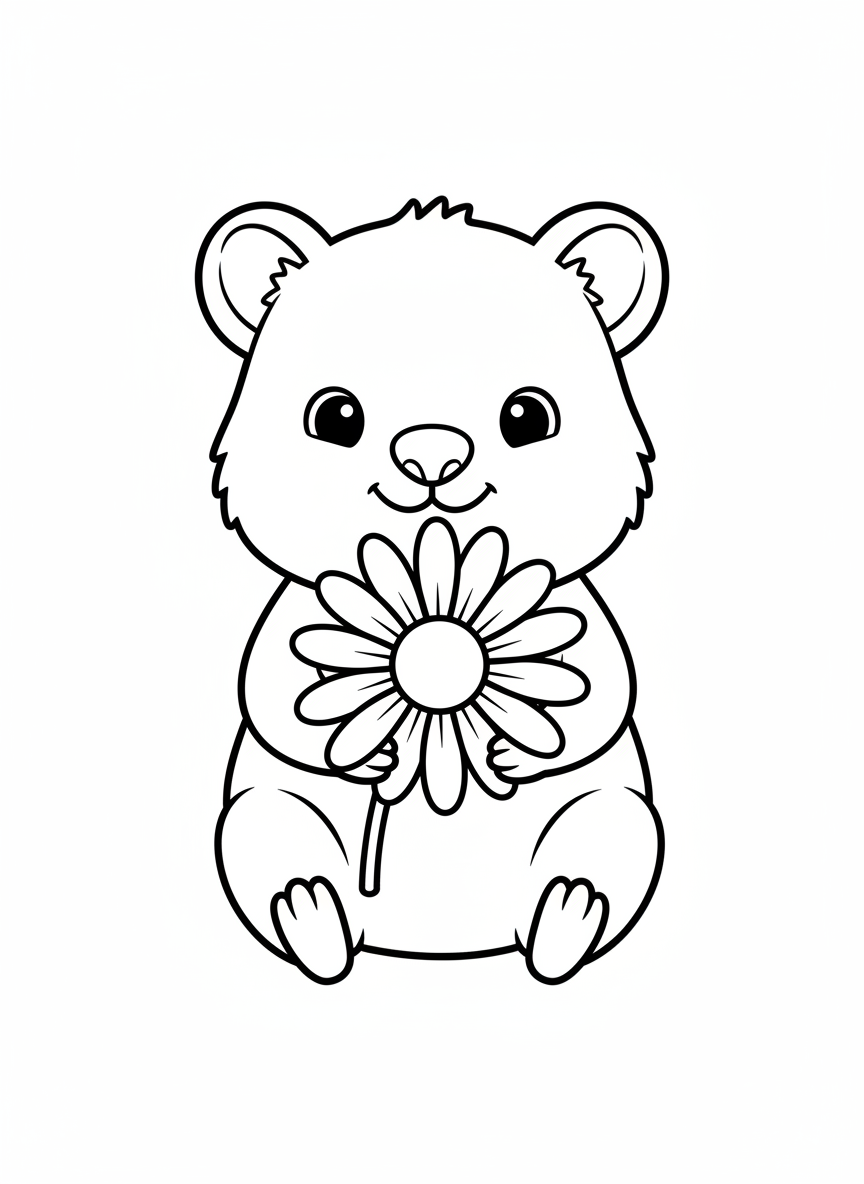 可愛小短尾矮袋鼠與雛菊著色頁