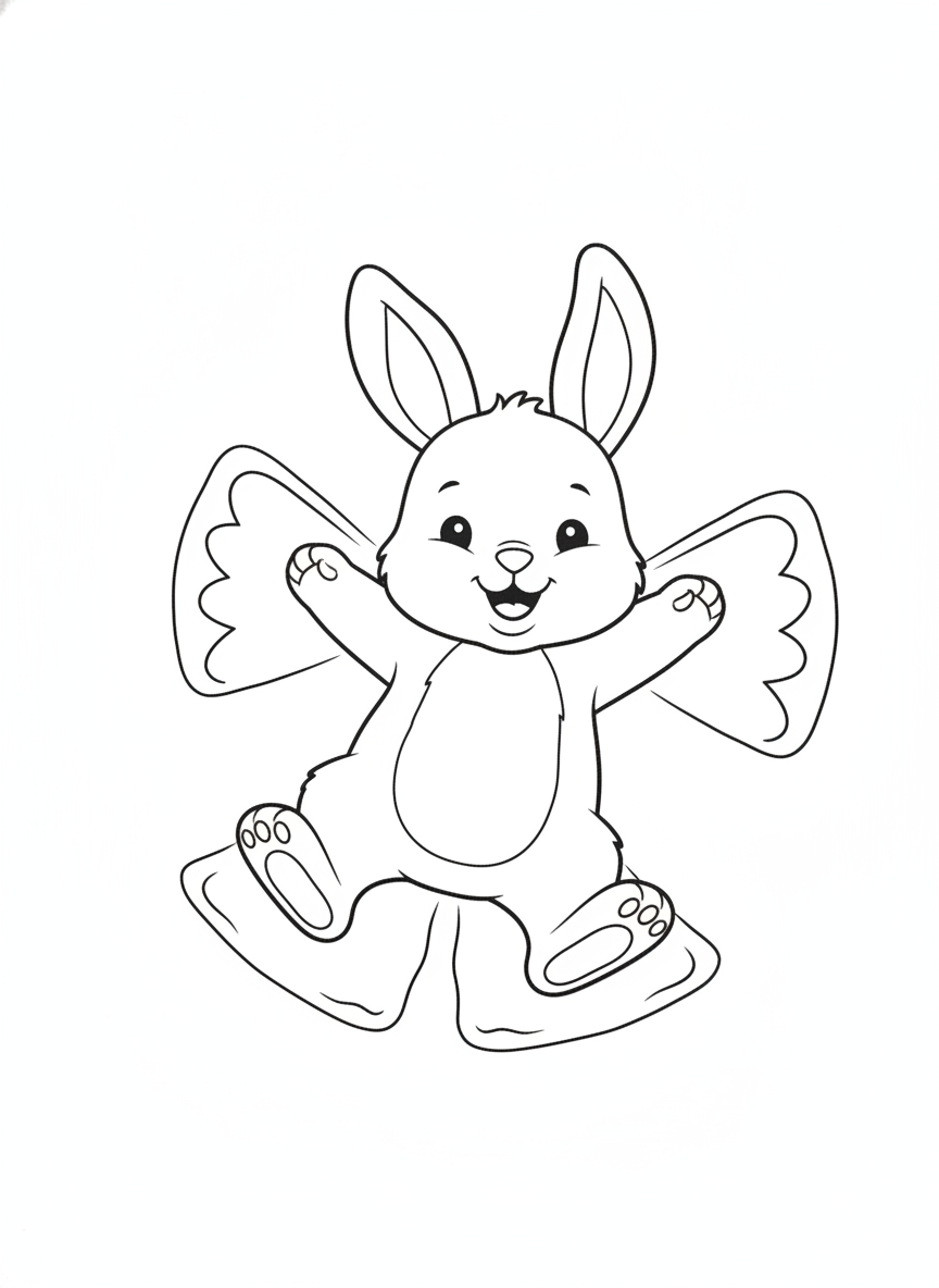 Cute Baby Rabbit Snow Angel Coloring Page for Kids