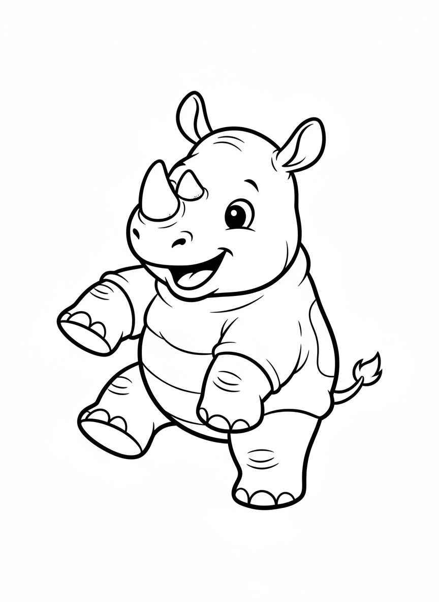 Cute Baby Rhino Stomp Coloring Page