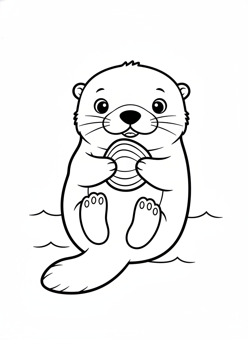 Cute Baby Sea Otter Eating Clam Coloring Page