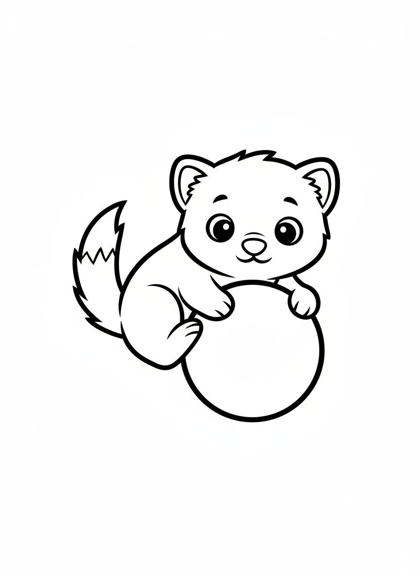 Cute Baby Stoat Rolling Ball Coloring Page